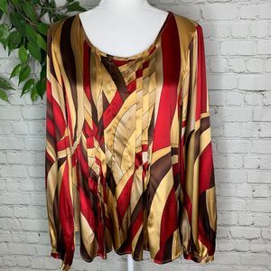 Penta Printed Pleated Long Sleeve Silk Blouse 8